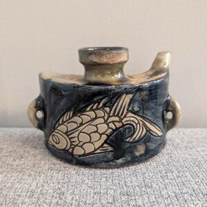 Okinawa Tsuboya Ware/Yaki Dachibin/Ceramic Hip Flask, signed by Sumiko Miyagi